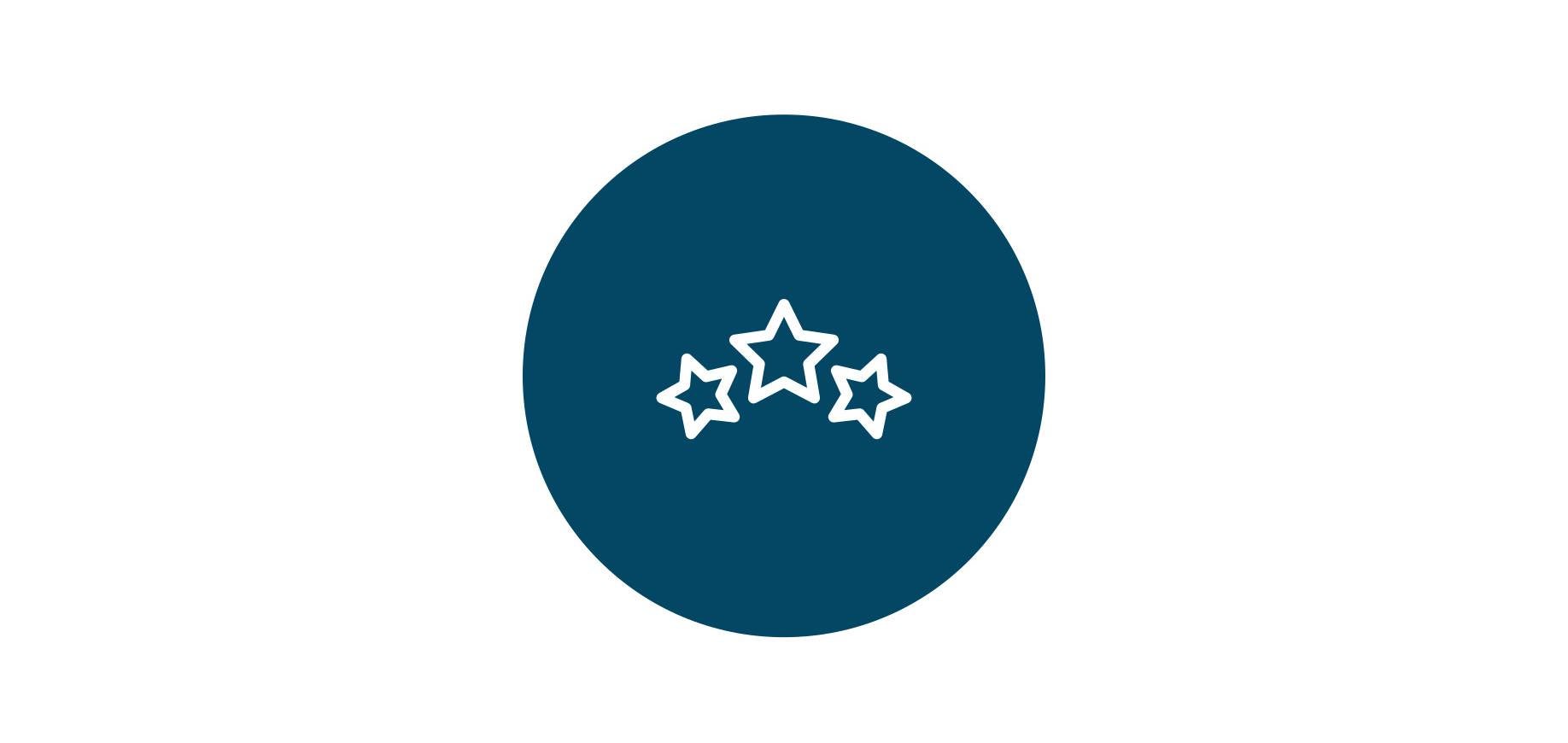 three white stars icon in blue circle representing perks for railway jobs