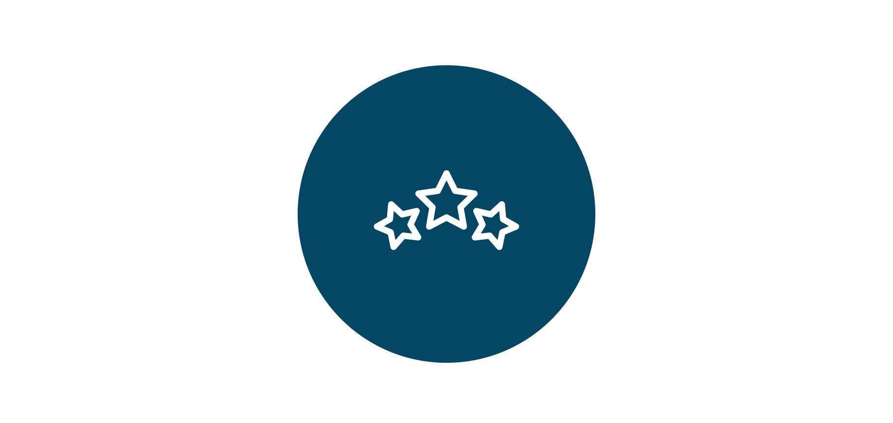 three white stars icon in blue circle representing perks for railway jobs