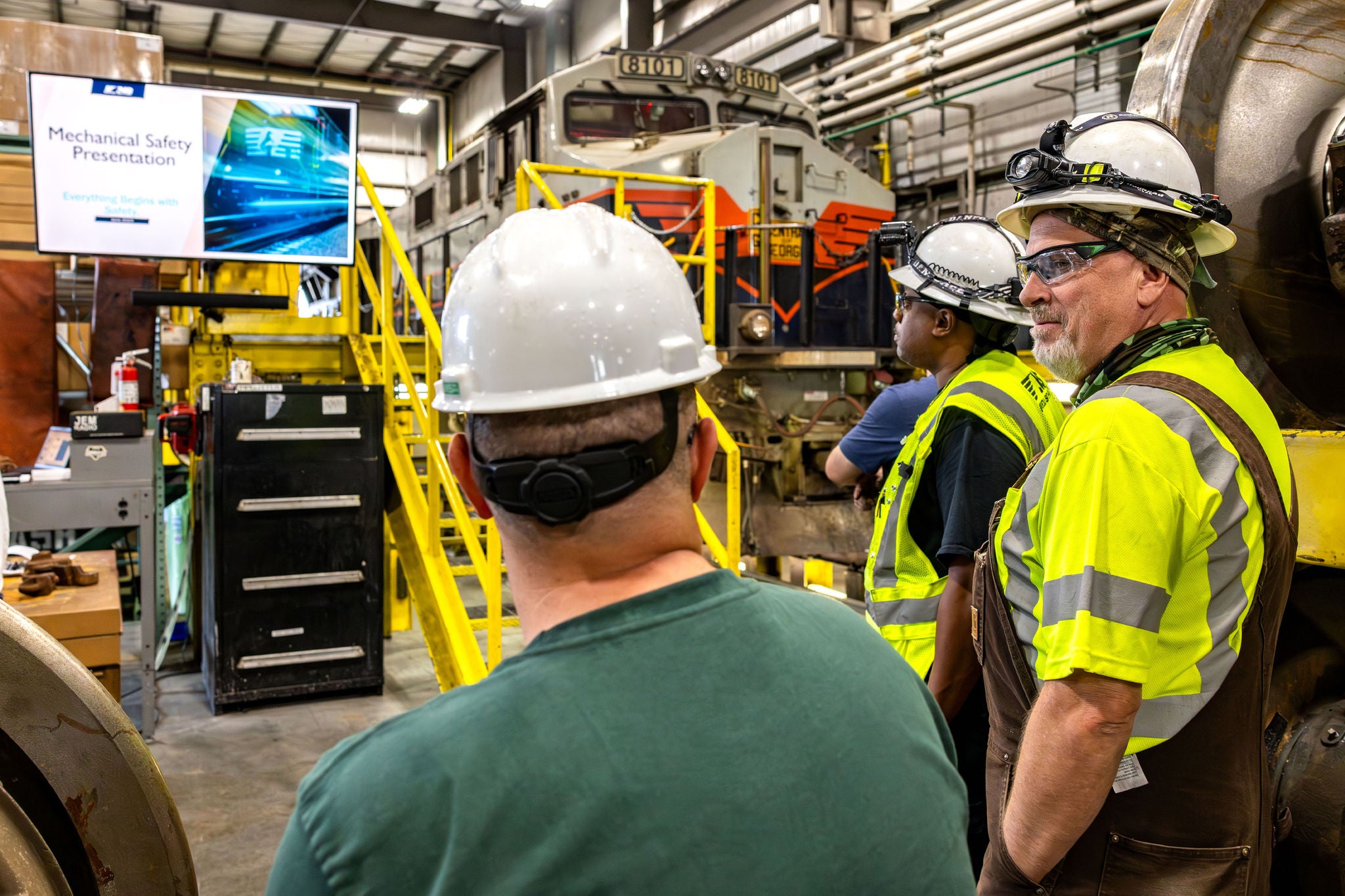 Norfolk Southern employees gathered for rail safety presentation 