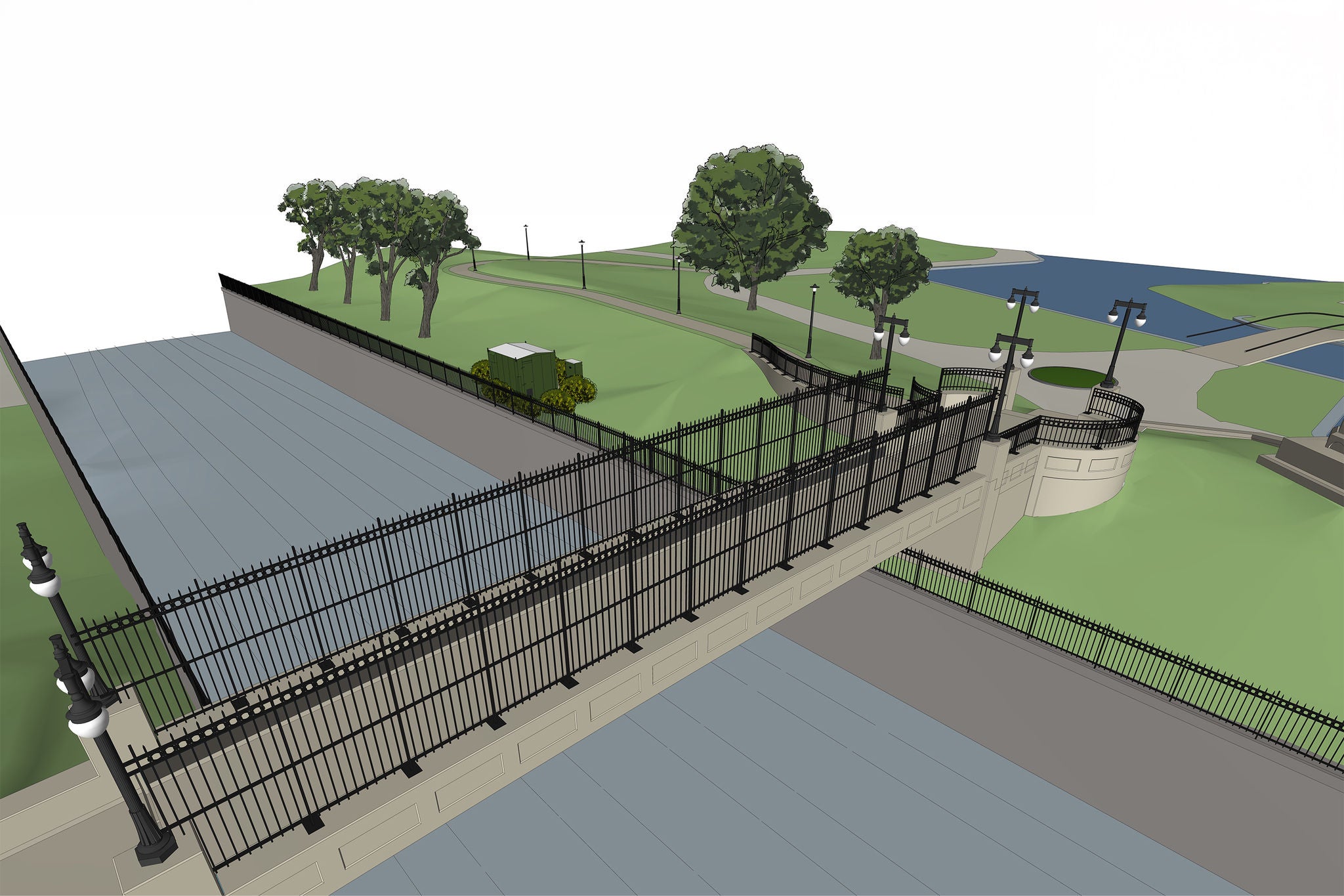 Allegheny Commons Pedestrian Bridge and Signal Box rendering