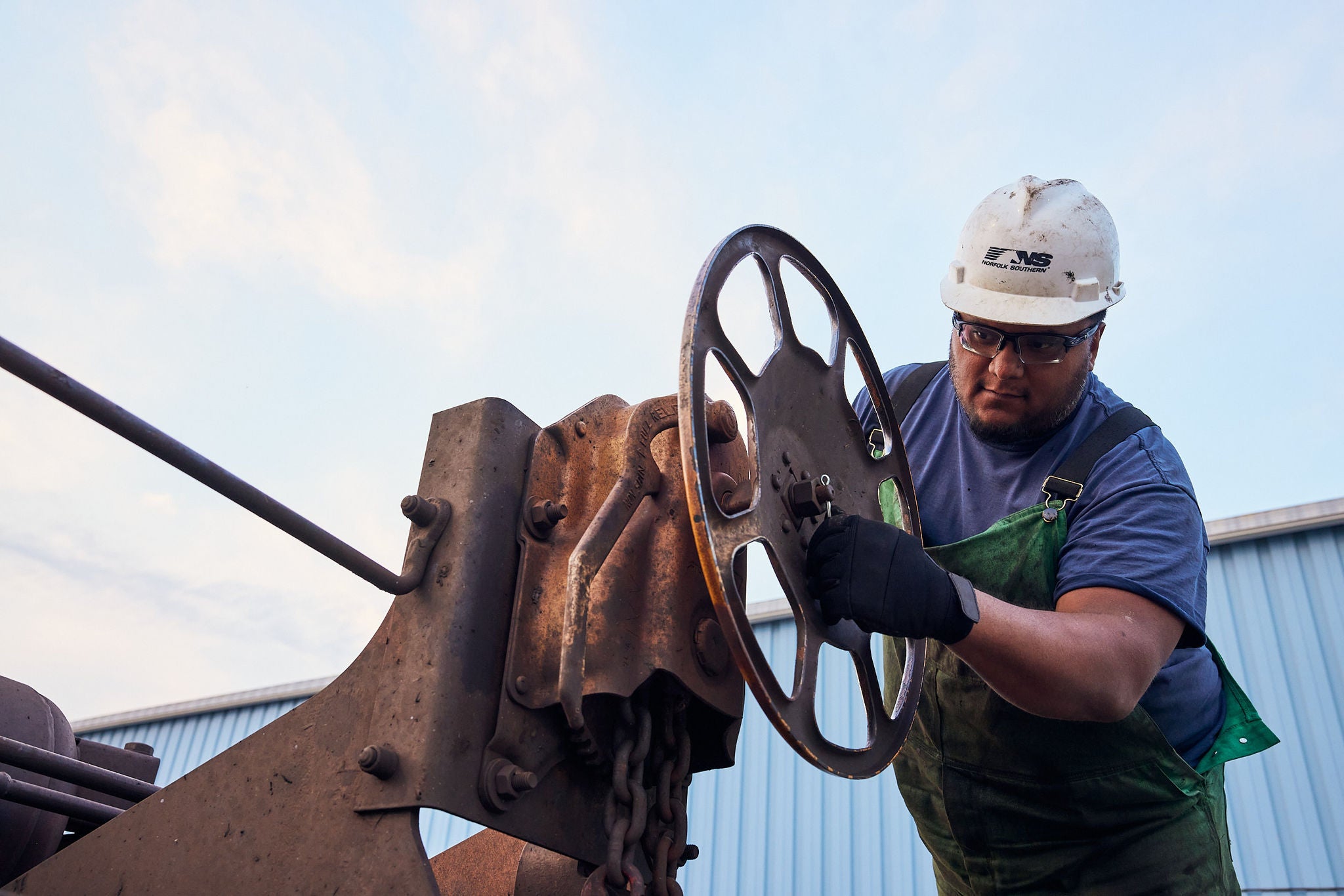 Railroad worker repairing equipment 