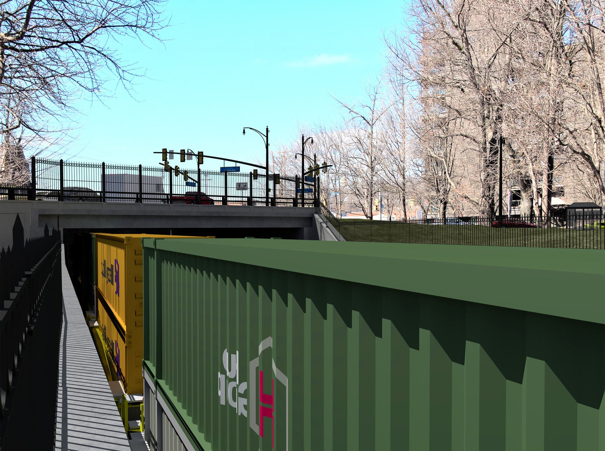 W. North Ave Bridge from track edge rendering