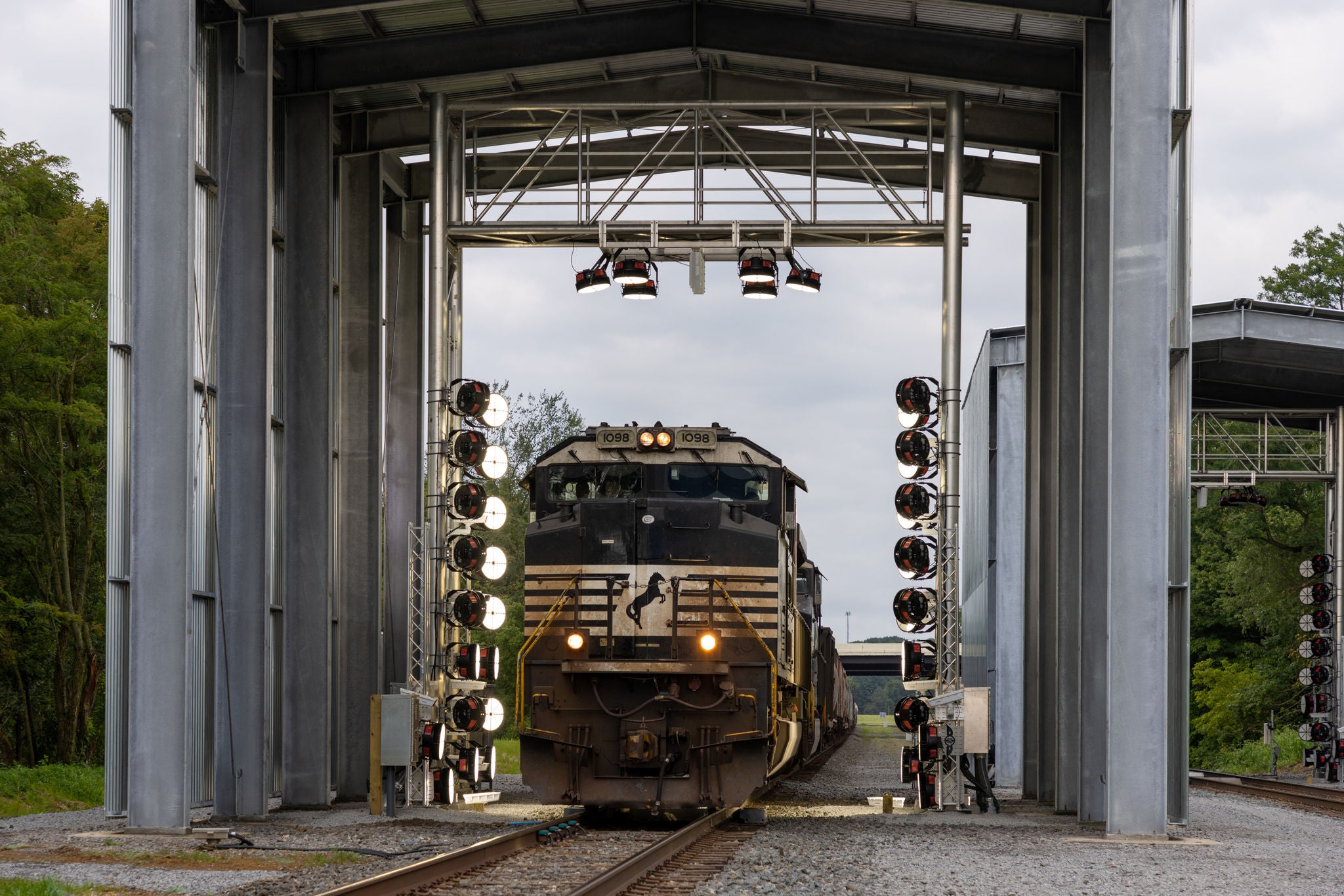 Close up of underside of railcar showing digital train inspection safety technology