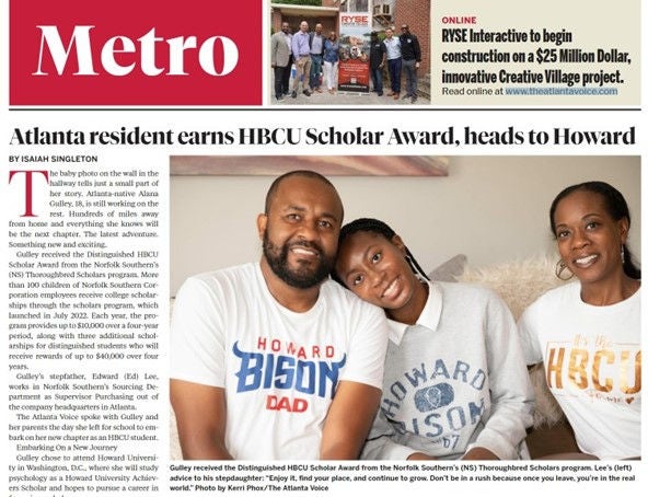 ICYMI: Norfolk Southern HBCU Scholar featured in The Atlanta Voice