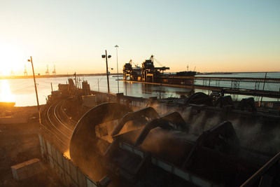 Dumping coal at Norfolk Southern's Pier 6.  (PRNewsFoto/Norfolk Southern Corporation)