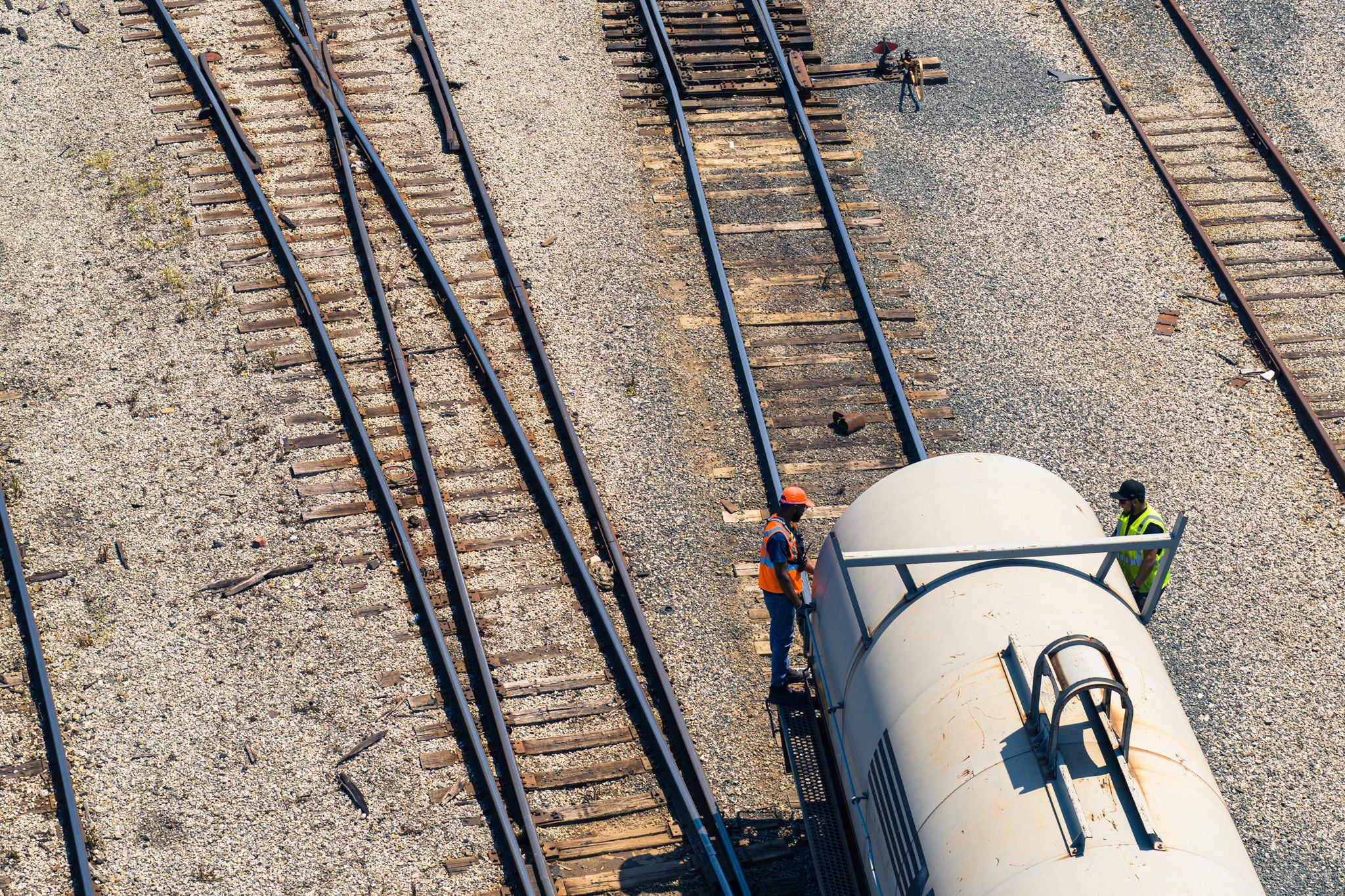 Railroad workers rail car equipment