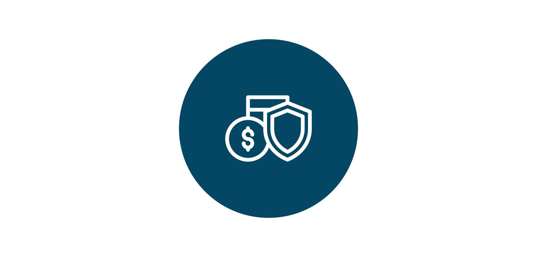 white dollar sign with shield icon in blue circle representing financial security for railway jobs