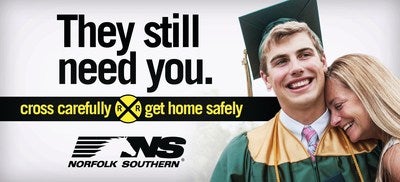 Billboards, with messages such as "They still need you," remind Indiana residents to cross railroad tracks carefully. (PRNewsFoto/Norfolk Southern Corporation)