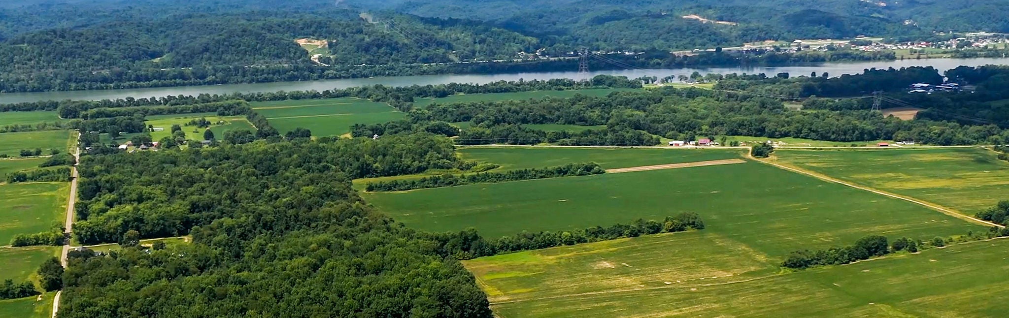 Aerial photo of a rural railway that is part of the Norfolk Southern railroad network.