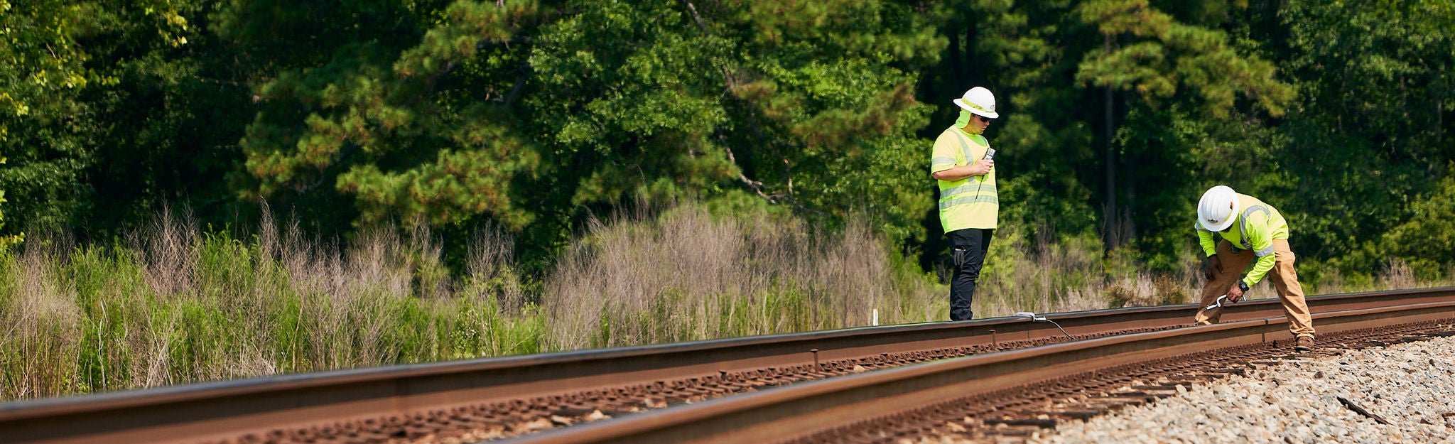 Maintenance of way inspecting tracks in South Carolina