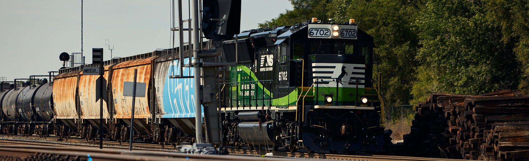 Eco locomotive in yard pulling freight 