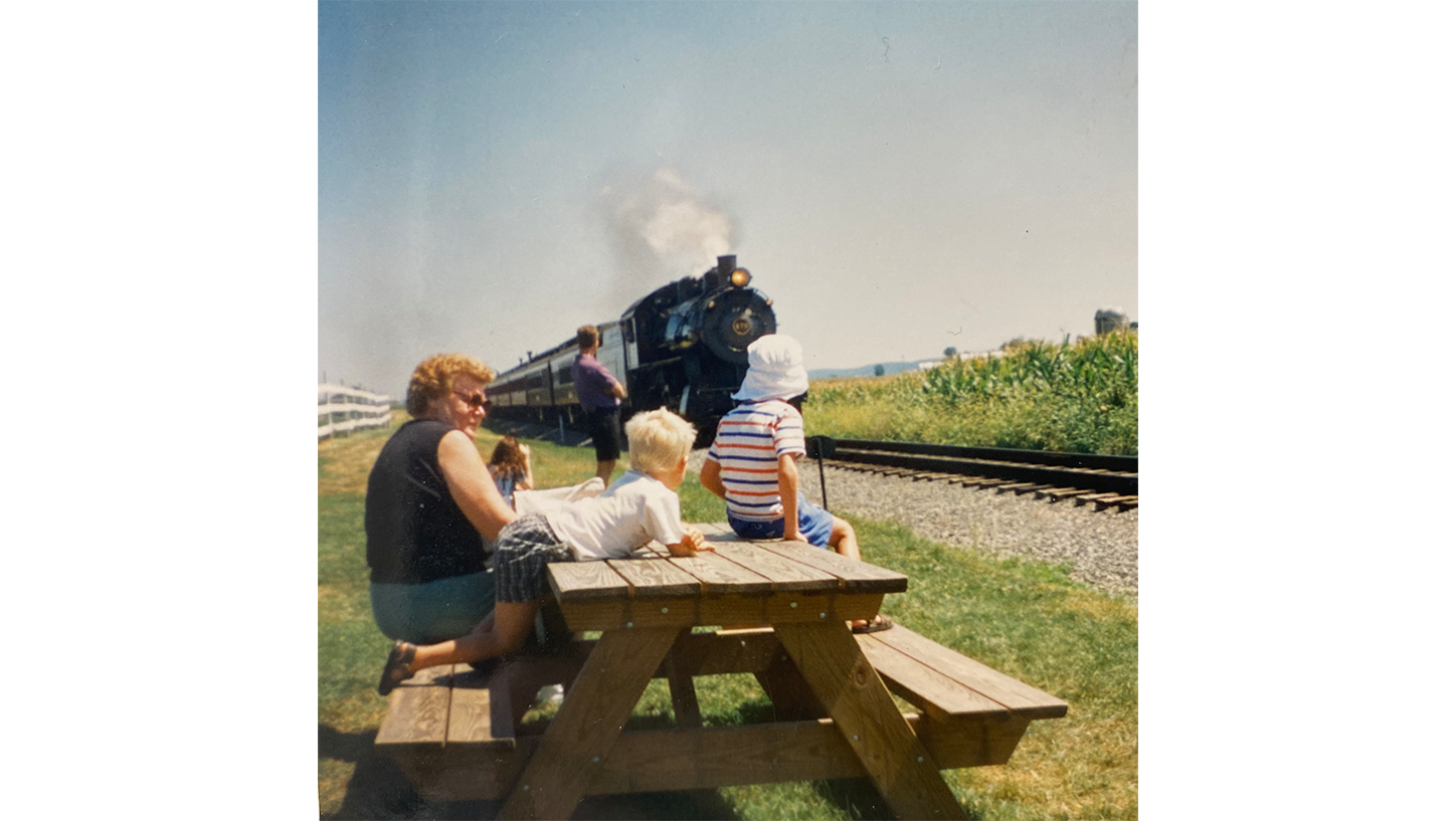 Family members trackside at Strasburg Railroad