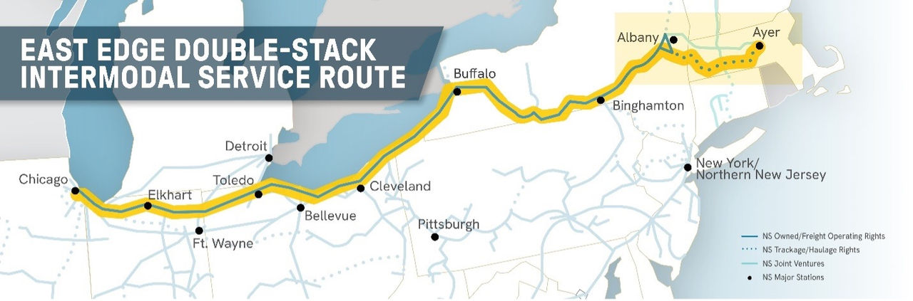 East Edge double-stack intermodal service route map