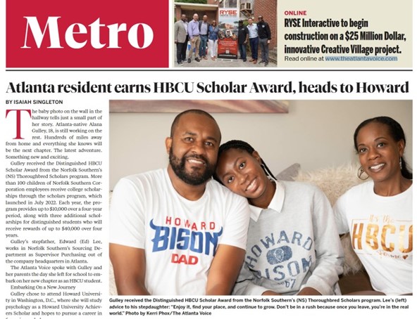 ICYMI: Norfolk Southern HBCU Scholar featured in The Atlanta Voice