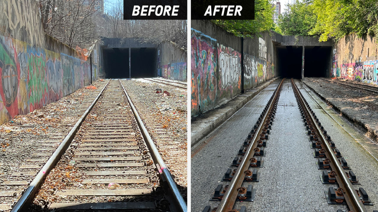 Worcester, Mass. Tunnel before and after