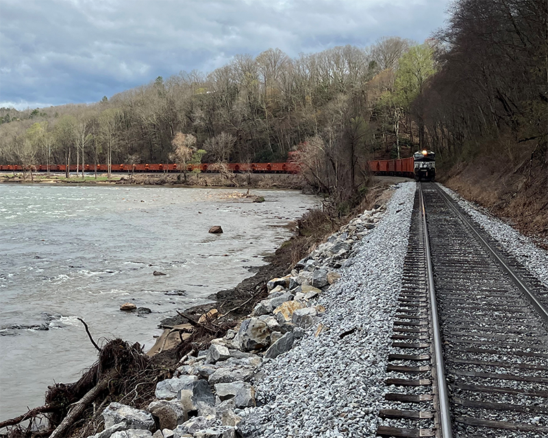 Train 98A rolled through Asheville’s River Arts District