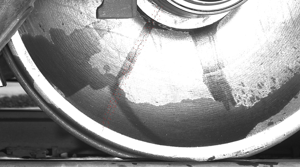 Cracked wheel detected by Burns Harbor wheel integrity system