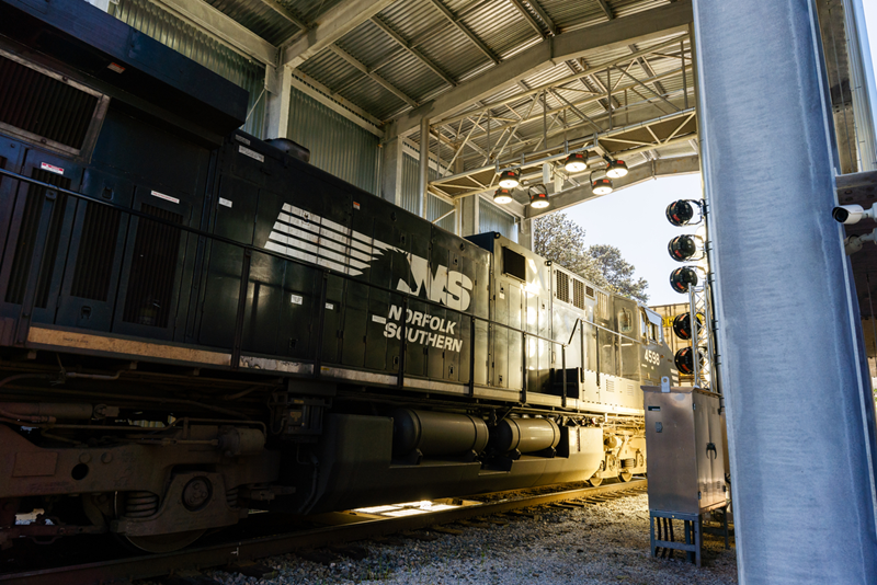Norfolk Southern unveils a new automated train inspection portal near Jackson, Georgia, using advanced technology to prevent railway issues and ensure safe train operations. Norfolk Southern unveils a new automated train inspection portal near Jackson, Georgia, using advanced technology to prevent railway issues and ensure safe train operations.