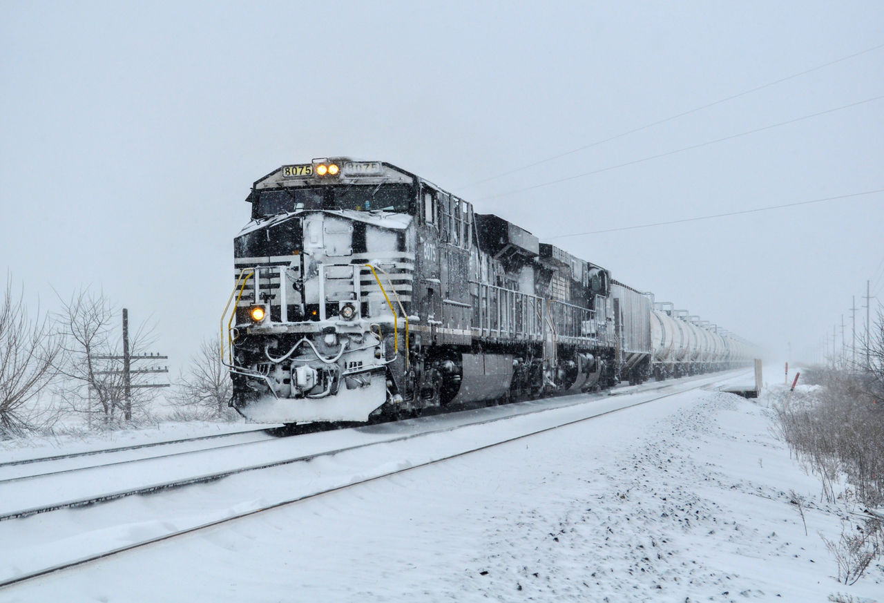 Norfolk Southern locomotive in the snow