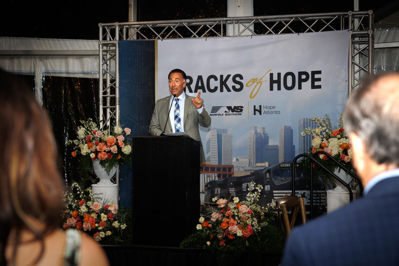 NS CEO Mark George speaks at Tracks of Hope event